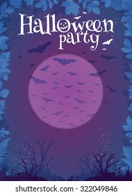 Halloween party purple vector poster template