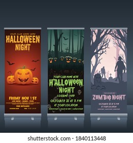 Halloween  party roll up , pull up , x banner design vector collection