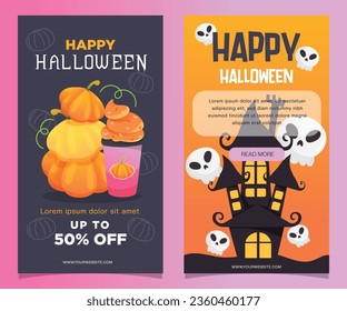Halloween party and sale banner set illustration template