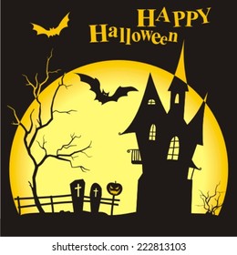 Halloween party scary full moon background, vector illustration 