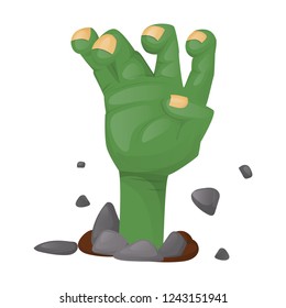 Halloween party scary zombie hand spooky character vector illustration. Night horror invitation card. Mystery trick or treat phantom dead person spirit. Scary people body part.