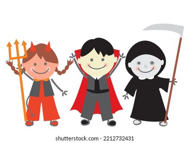 Halloween Party, School Carnival, Devil, Vampire And Death, Vector Illustration