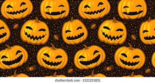 Halloween party seamless background. Pattern pumpkins vector illustration