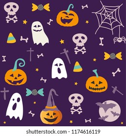 Halloween party seamless pattern design, postcard