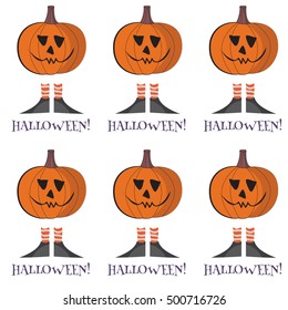Halloween party seamless pattern. Endless texture for wallpaper, web page background, wrapping paper, textile printing. Template with traditional cartoon festive symbols: spooky pumpkin