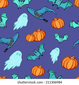 Halloween party seamless pattern. Vector illustration, EPS 10.