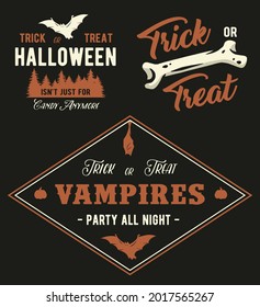 Halloween party set of designs for spooky mystery holiday. Fear elements for halloween night. Evil horror of graphic design for witchcraft of happy halloween