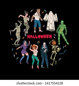 Halloween Party. Set of Monsters Characters. Vector Illustration