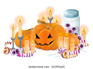 Halloween party, a set of objects, holiday, decorations, pumpkin poster party invitation, design. Halloween.
