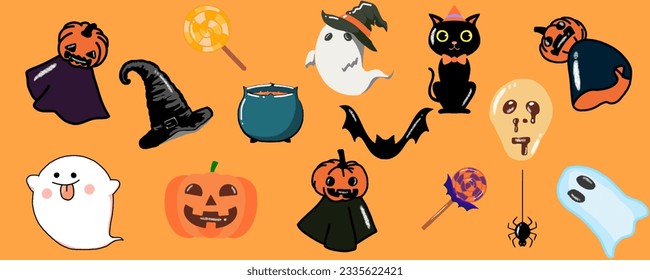 Halloween party set of themed. Vector illustration.