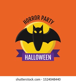 Halloween party sign, Bat vector illustration