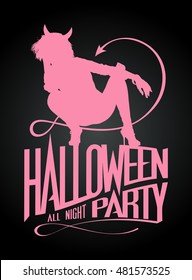 Halloween party sign, devil girl pink silhouette
