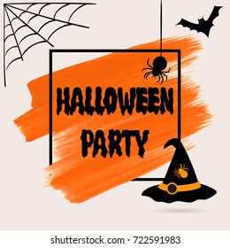 Halloween Party sign text over brush paint abstract background vector illustration. Halloween poster, invitation or banner.