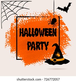 Halloween Party sign text over brush paint abstract background vector illustration. Halloween poster, invitation or banner.