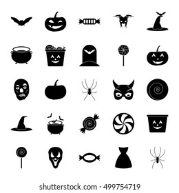 Halloween party silhouette 25 icon set on background