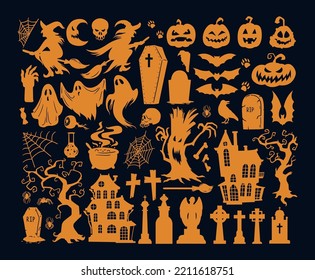 Halloween Party Silhouette Design Element Collection Pack Perfect For Poster, Web, Banner, Flyer, Sticker
