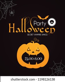 Halloween Party Silhuette Design Template with Pumpkin, Cobweb, Spider, Moon and Bat. Vector illustration