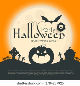 Halloween Party Silhuette Design Template with Pumpkin, Cobweb, Spider and Bat. Vector illustration