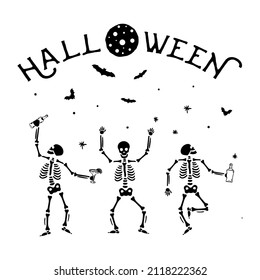 Halloween party skeleton dancing in night