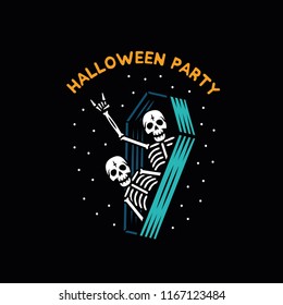 HALLOWEEN PARTY SKELETONS COLOR BLACK BACKGROUND