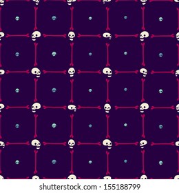 Halloween party skull background seamless pattern. Vector pattern for web page backgrounds, postcards, greeting cards, invitations, pattern fills, surface textures. Great for children bedroom.