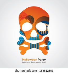 Halloween Party Skull Isolated Illustration for invitation card / poster / flyer / web banner