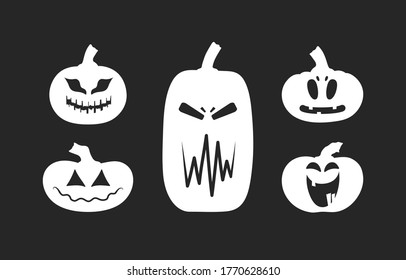 Halloween party smiling jack o lantern scary clipart.  October holiday pumpkin silhouettes set with spooky scary faces. 	