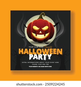 Halloween party social media banner ads and social media flyer template with 3d pumpkin