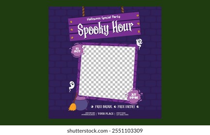 Halloween Party Socials Media. Perfect for Halloween invitations, event promotion or party decorations. Vector illustration.