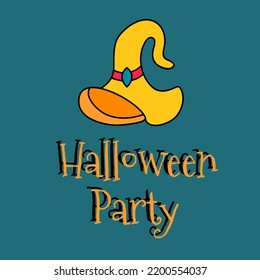 Halloween Party sticker with fancy Witch hat. Vector illustration.