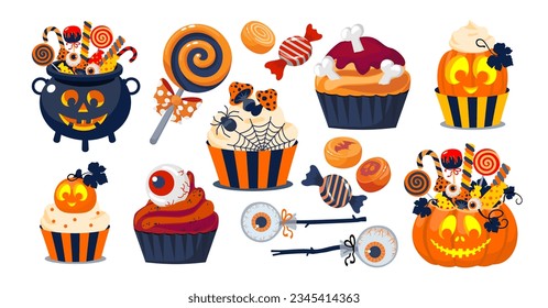 Halloween party sweets set. Illustrated vector clipart.