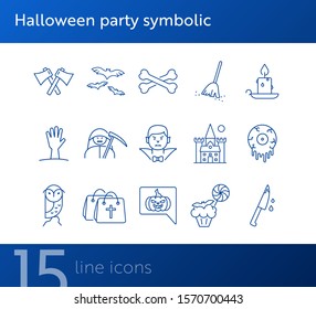 Halloween party symbolic icons. Bats, melting eye, sweeping broom. Halloween concept. Vector illustration can be used for topics like holiday, festivals, celebration