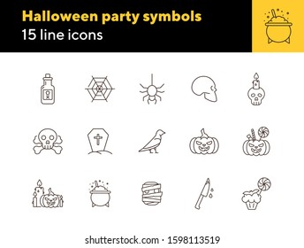 Halloween party symbols icons. Jack o Lantern, spider, net. Halloween concept. Vector illustration can be used for topics like holiday, festivals, celebration