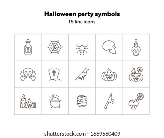 Halloween party symbols icons. Jack o Lantern, spider, net. Halloween concept. Vector illustration can be used for topics like holiday, festivals, celebration