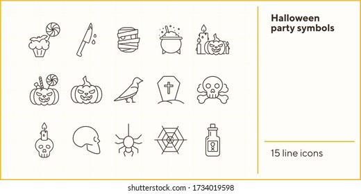 Halloween party symbols icons. Jack o Lantern, spider, net. Halloween concept. Vector illustration can be used for topics like holiday, festivals, celebration