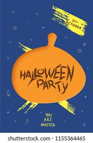Halloween Party template with pumpkin paper cut shape  decoration. Vertical  banner. Element for holiday design. Vector illustration.
