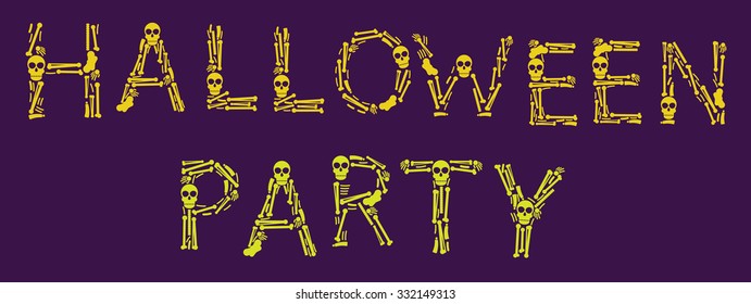 Halloween Party Text Banner. Vector skeleton, skulls and bones alphabet