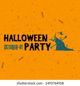 Halloween party text design on orange background with creepy monster. Vector illustration for Halloween. Halloween Party template design. 