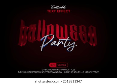 Halloween Party Text Effect Red Shiny 3D Style. Editable Text Effect Vector Typography.