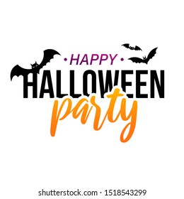 Halloween party text isolated on white. Holiday design element decorated with bats.