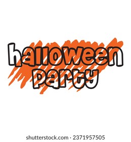 Halloween Party text on white background. Halloween pumpkin patch in the moonlight.