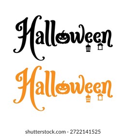 Texto de fiesta de Halloween con calabazas y linternas en Plantilla de diseño de ilustración de Arte vectorial jack-o-lantern negro y naranja aislado sobre un fondo blanco.