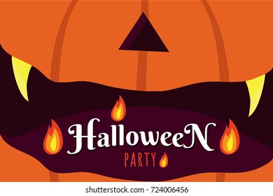 Halloween party theme on a huge orange pumpkin background with fire