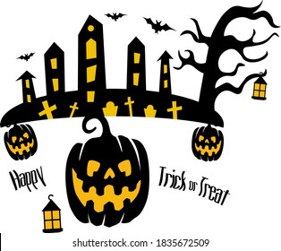 Halloween party theme poster and graphics elements for decoration, greetings, wishes, prints and other use.