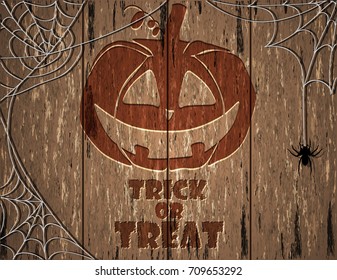 Halloween Party theme. Wood carving Halloween design background. Vector illustration