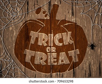 Halloween Party theme. Wood carving Halloween design background. Vector illustration