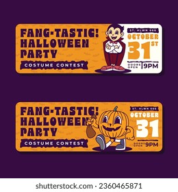 HALLOWEEN PARTY TICKET ENTRY WITH ILLUSTRATION VINTAGE MASCOT