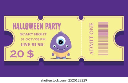  Halloween party ticket, party invitation card with funny monster