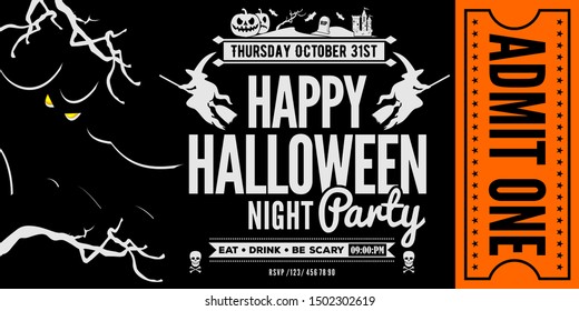 Halloween Party Ticket or Invitation. Vector illustration