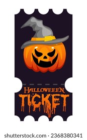 Halloween party ticket template with pumpkin. Vector flyer